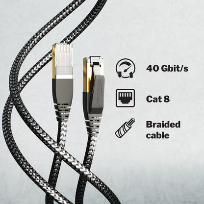 KabelDirekt – Cable Ethernet CAT8 40Gbit/s – 10m/33ft | Transferencia de datos rápida y fiable con este cable Cat 8 (par trenzado, conectores RJ-45): ancho de banda de 2,000 MHz