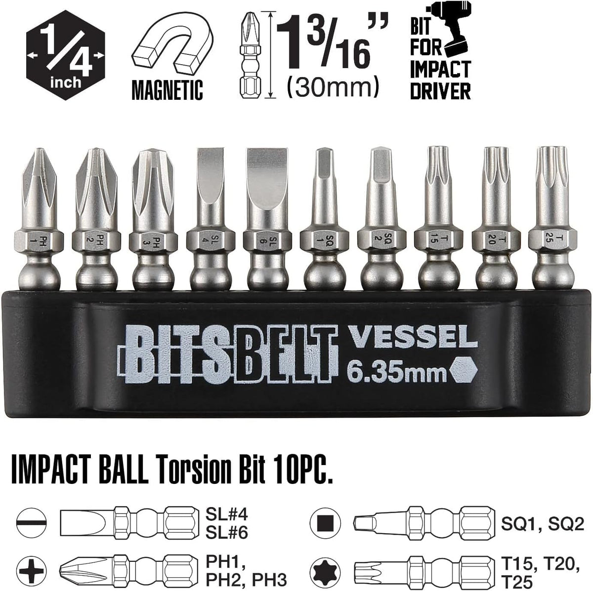 VESSEL - Destornillador intercambiable de carraca con 10 piezas Juego de brocas 2200MBH120K01