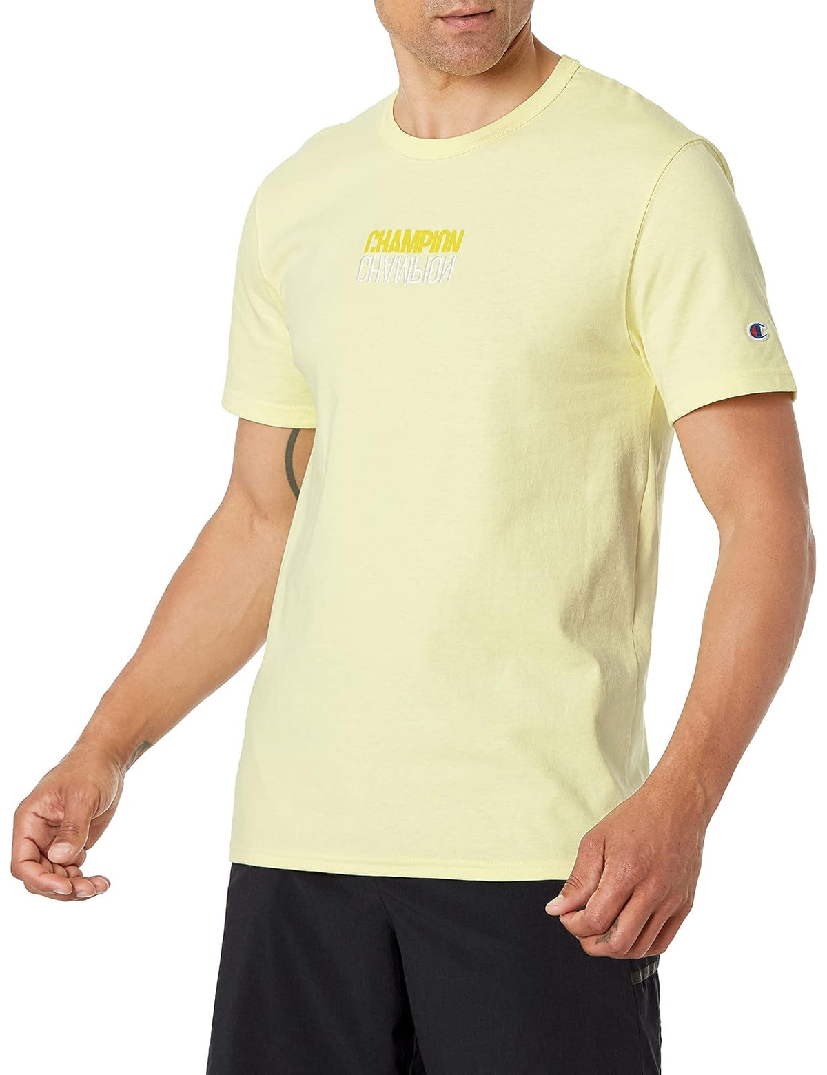 Champion LIFE Playera Cuello Redondo para Hombre - XS - Lemon Gletscher - Blocco Riflettente