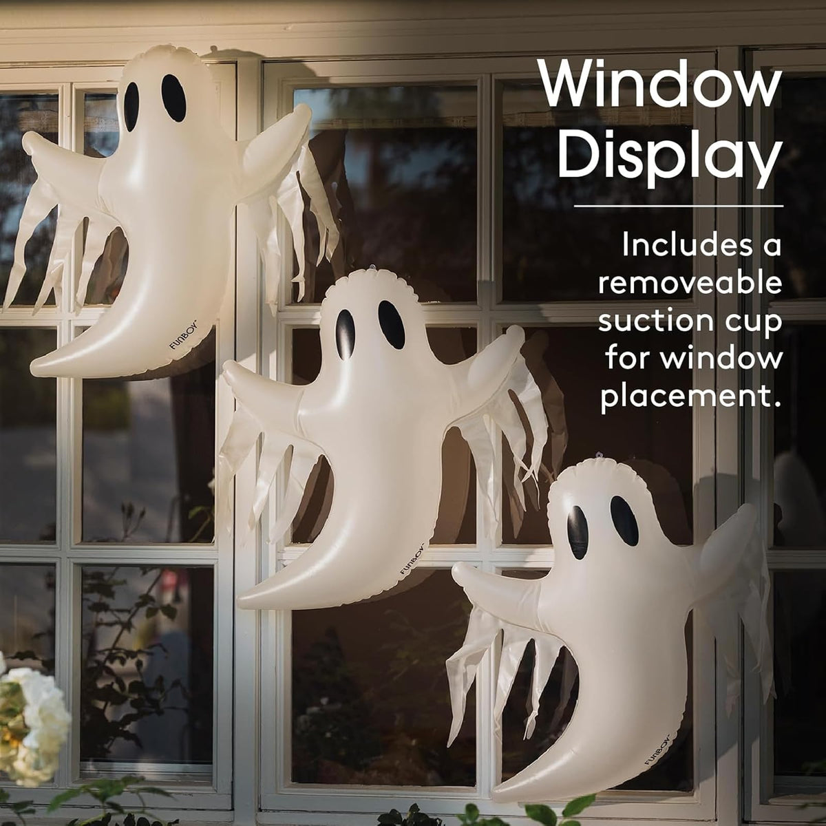 FUNBOY - Decoración Colgante de Fantasma de Halloween (Paquete de 3) – Incluye ventosas y Perchas, Decoraciones espeluznantes para Interiores y Exteriores