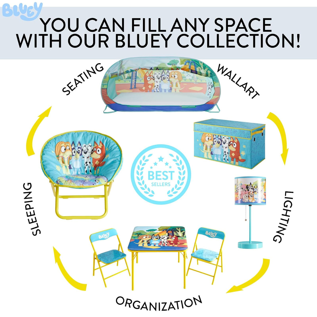 Idea Nuova Bluey - Baúl de almacenamiento plegable de tela duradera con tapa suave, 28.5 x 14.5 x 16 pulgadas, organizador de habitación para niños