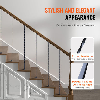 VEVOR - de metal para escalera, 44 x 1/2 pulgadas, ejes decorativos de acero galvanizado, paquete de 10 de cubierta con giros huecos, de escalera en espiral negra