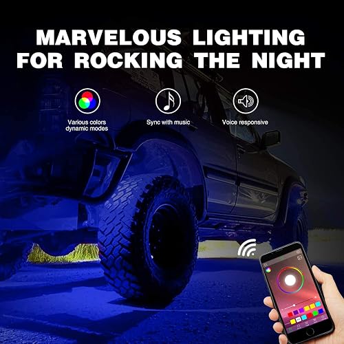 Nilight Kit de 8 Luces LED RGB Rock RL07H, Multicolor, Bluetooth, Modo Música, IP68, para ATV/UTV