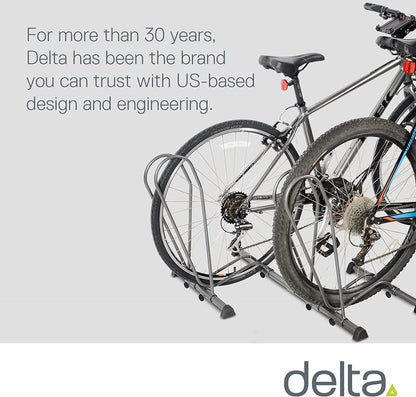 Delta Cycle - Soporte para bicicleta individual, sin herramientas, ajustable, para montaña, neumáticos gruesos, de carretera, soporte de bicicleta independiente para estacionamiento en garaje