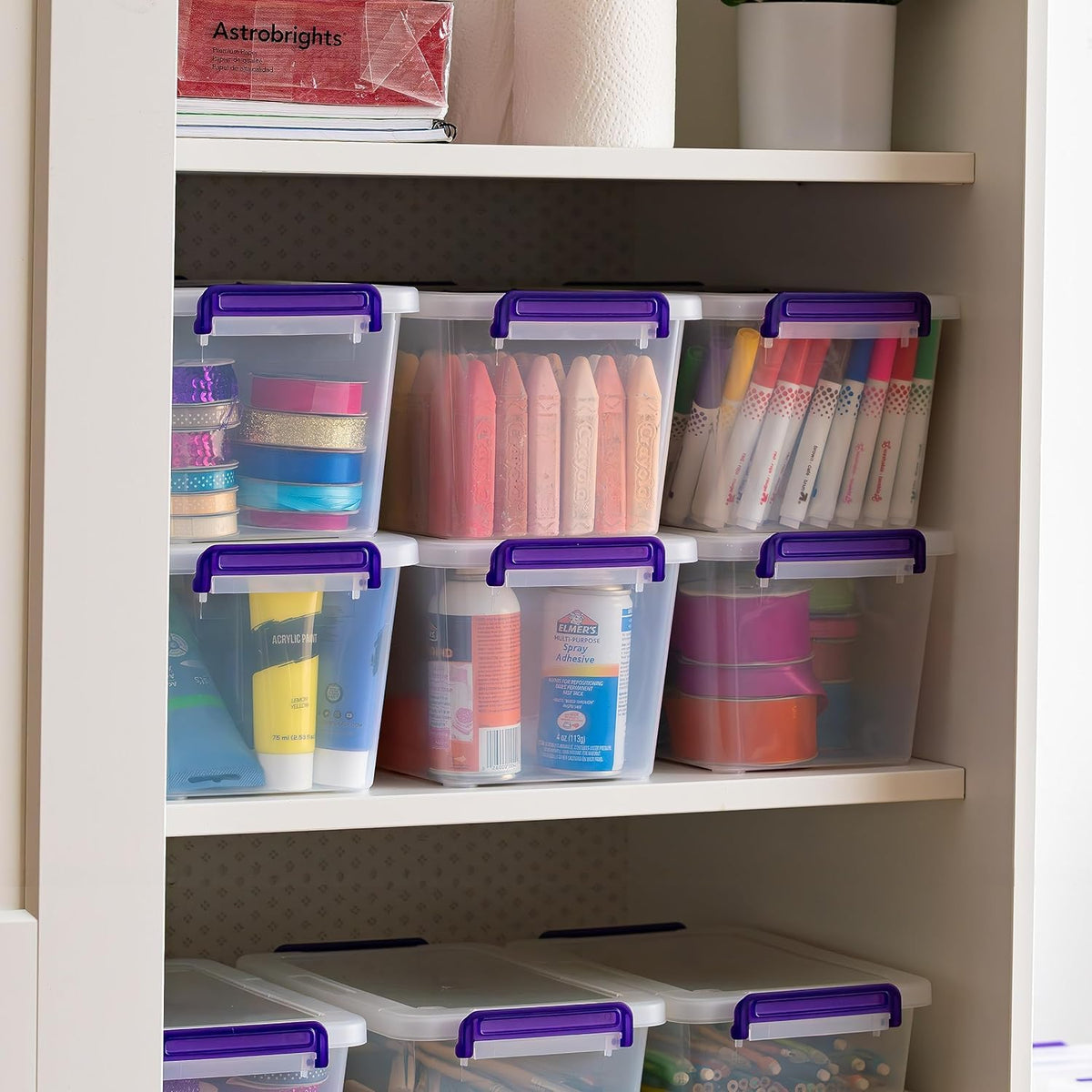 IRIS USA Contenedores con Tapa de 5 Qt, 6 Piezas, Transparentes | Caja con asa integrada, contenedores para manualidades, arte, oficina y broches entrelazables