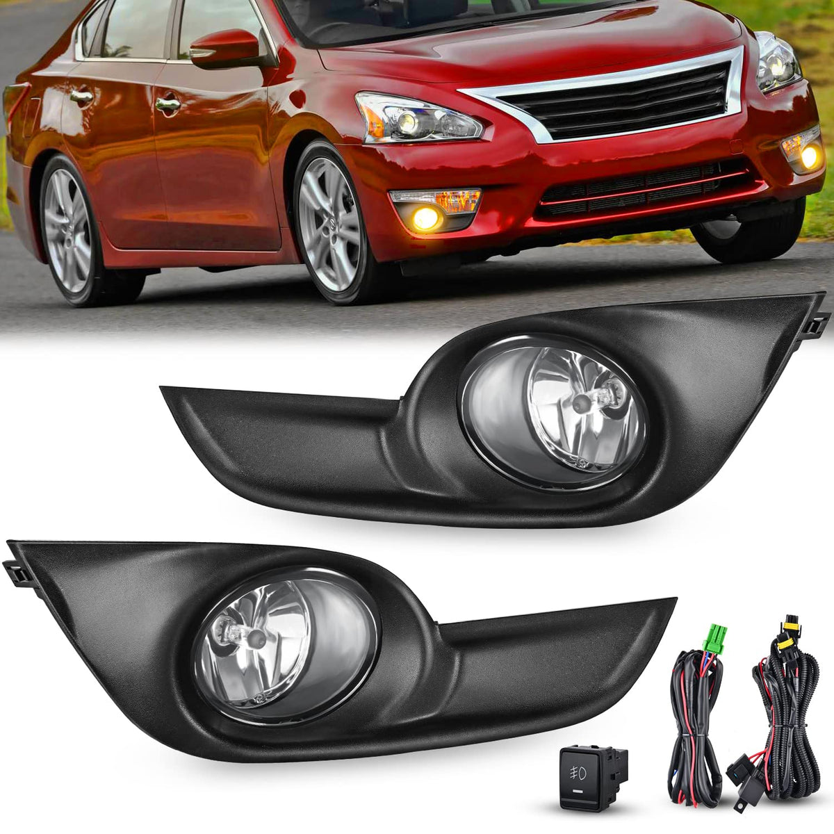 Nilight Fog Light Assembly Compatible with 2013 2014 2015 Nissan Altima Clear Lens w/H11 12V 55W Bulbs - 2013-2015 Nissan Altima