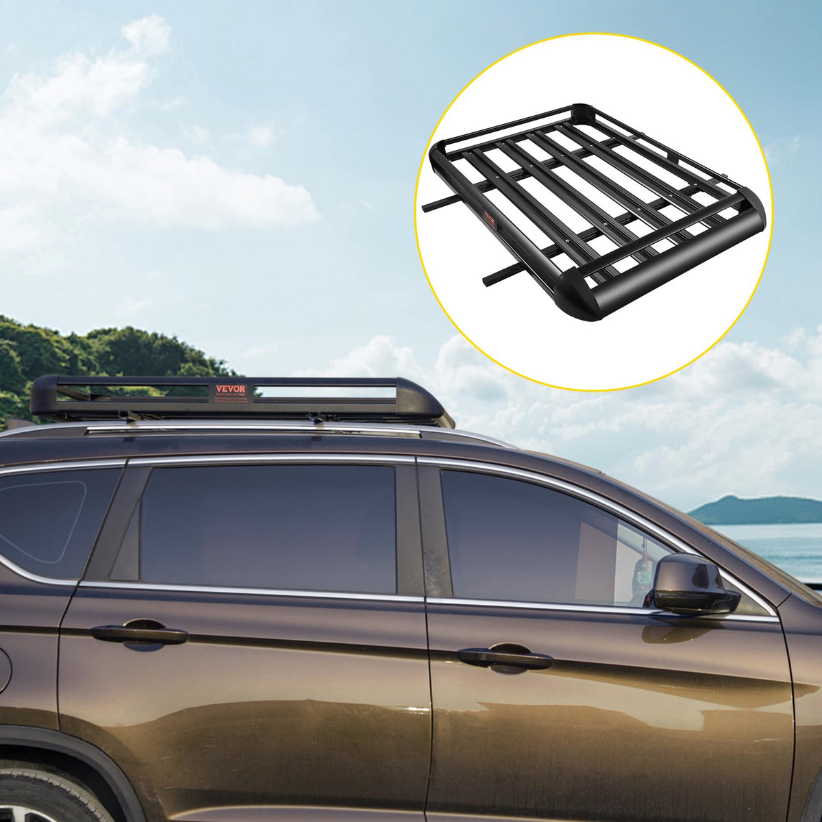 VEVOR - Cesta de Techo Universal de 50,4 x 36,4 Pulgadas, portaequipajes de Techo de Aluminio con Barras XL-B para Equipaje de Automóvil, SUV, Viajes