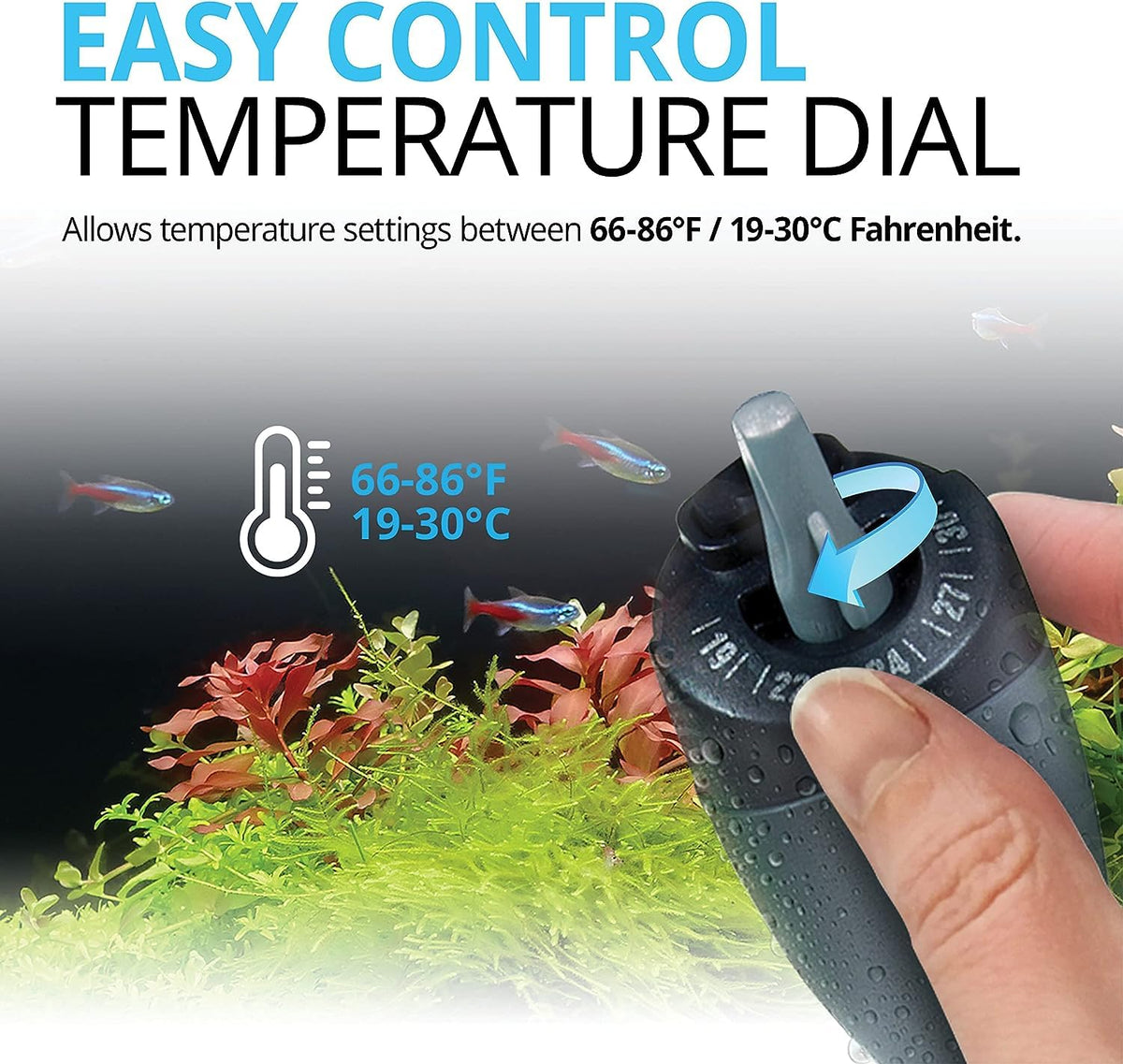 Fluval M200 Calentador Sumergible, Calentador de 200 W para acuarios de hasta 65 GAL., A784