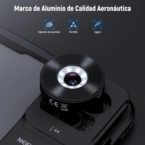 NEEWER Microscopio de Teléfono 45X para 17mm Plano de Lente de Rosca, Lente de Zoom de Primer Plano con 50mA Batería, Luz LED, Cable Tipo C Compatible con iPhone Samsung Cage con 17mm Adaptador, LS-42