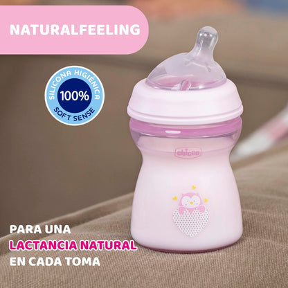 CHICCO, Biberón Natural Feeling, Color Rosa, 250 ml