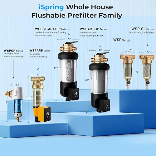 iSpring WSP-100 Filtro Reutilizable de Sedimentos para Toda la Casa, Prefiltro Lavable de 100 Micrones, 1" MNPT + 3/4" FNPT, Latón