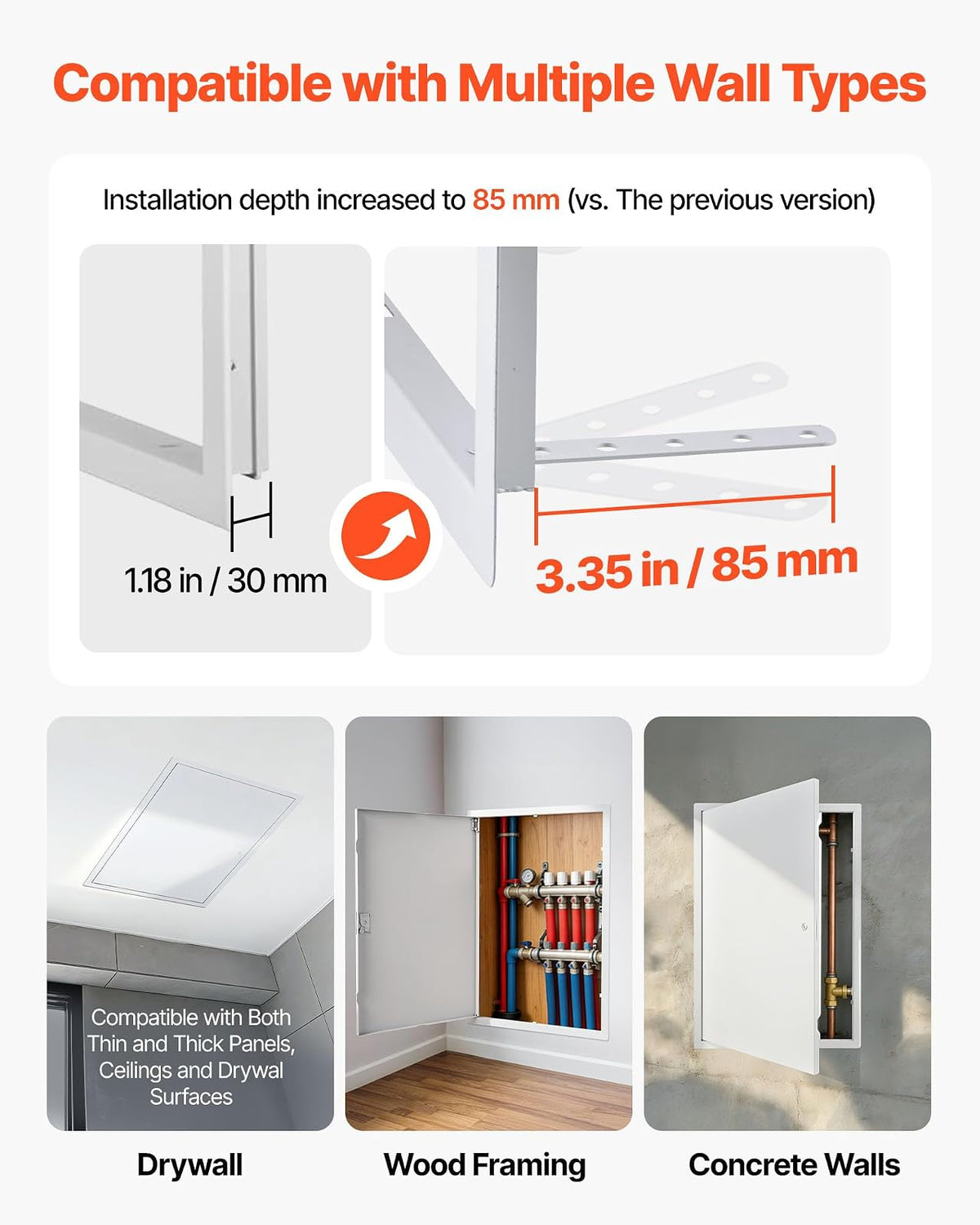 VEVOR Trampilla de Inspección para Paneles de Yeso, Puerta de Acceso de Acero Galvanizado 620x417 mm, con Pestillo de Destornillador, para Instalación de Fontanería y Electricidad en Techos, Blanco