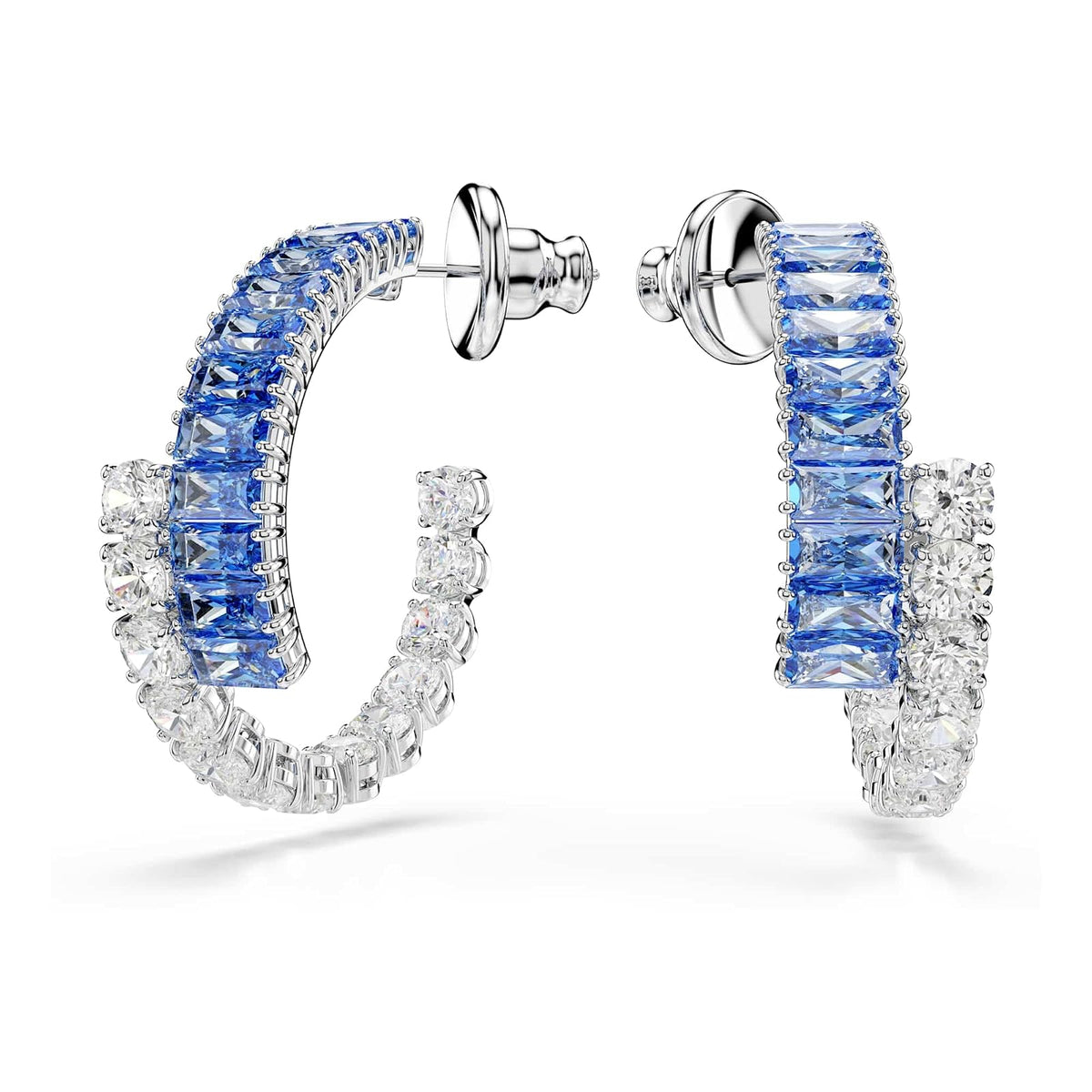 Swarovski Aretes de aro Matrix, Tallas mixtas, Azules, Baño de rodio