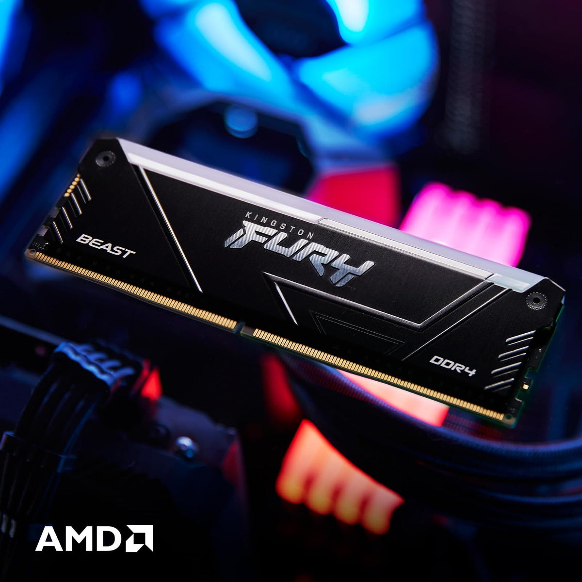 Kingston Fury Beast Black RGB DDR4, Memoria Gamer para PC, Capacidad: 16GB Kit (2x8GB), Frecuencia: 3600MT/s, Latencia: CL17, Factor de Forma: DIMM 288-Pin, Color: Negro/RGB, KF436C17BB2AK2/16