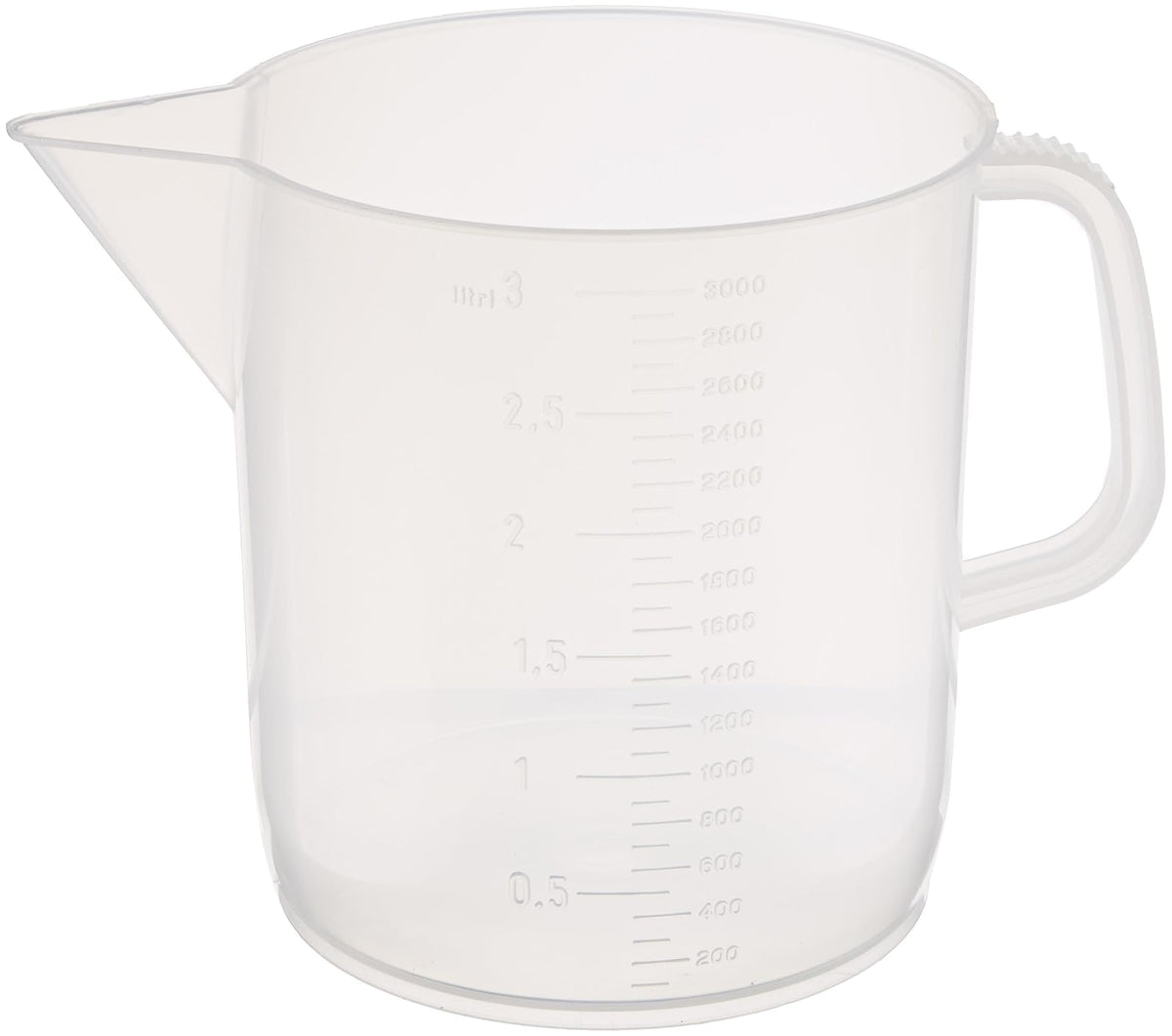 Globe Scientific - Vaso de laboratorio de plástico transparente de 3000 ml, graduado en ml, con asa ergonómico y boquilla sin goteo, cada uno