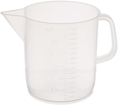 Globe Scientific - Vaso de laboratorio de plástico transparente de 3000 ml, graduado en ml, con asa ergonómico y boquilla sin goteo, cada uno