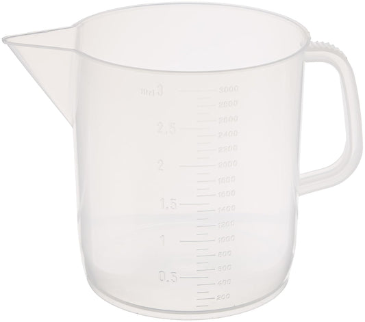 Globe Scientific - Vaso de laboratorio de plástico transparente de 3000 ml, graduado en ml, con asa ergonómico y boquilla sin goteo, cada uno