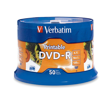 Verbatim DVD-r Media 16x 4.7gb 50-pkWhite Inkjet Printable Spindle 95137, 50 Discos, Blanco