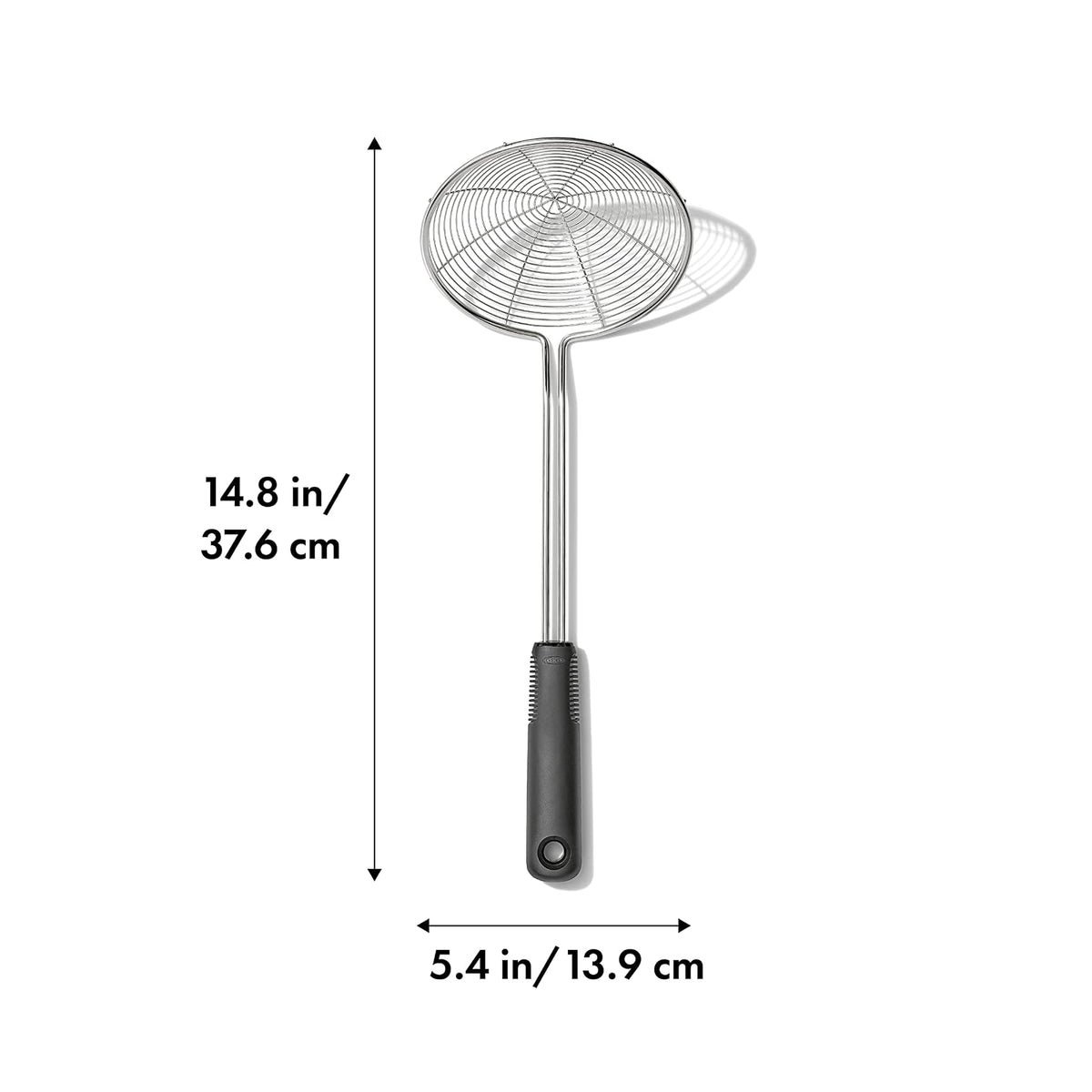 OXO Good Grips - Cuchara de araña de acero inoxidable y escurridor, color negro