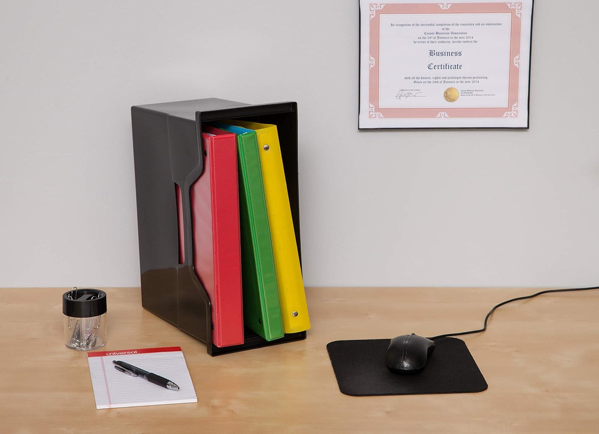 IRIS USA Paquete de 6 Cajas Medianas para Escritorio, Negro | Organiza documentos, correo, revistas y artículos de oficina con almacenamiento portátil para hogar o escuela