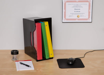 IRIS USA Paquete de 6 Cajas Medianas para Escritorio, Negro | Organiza documentos, correo, revistas y artículos de oficina con almacenamiento portátil para hogar o escuela