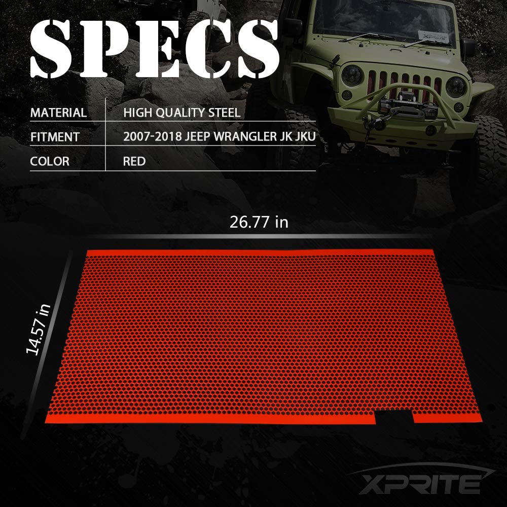 Xprite Parrilla Frontal de Malla de Aleación de Aluminio Roja para Jeep Wrangler JK 2007-2018, ZS-0001R