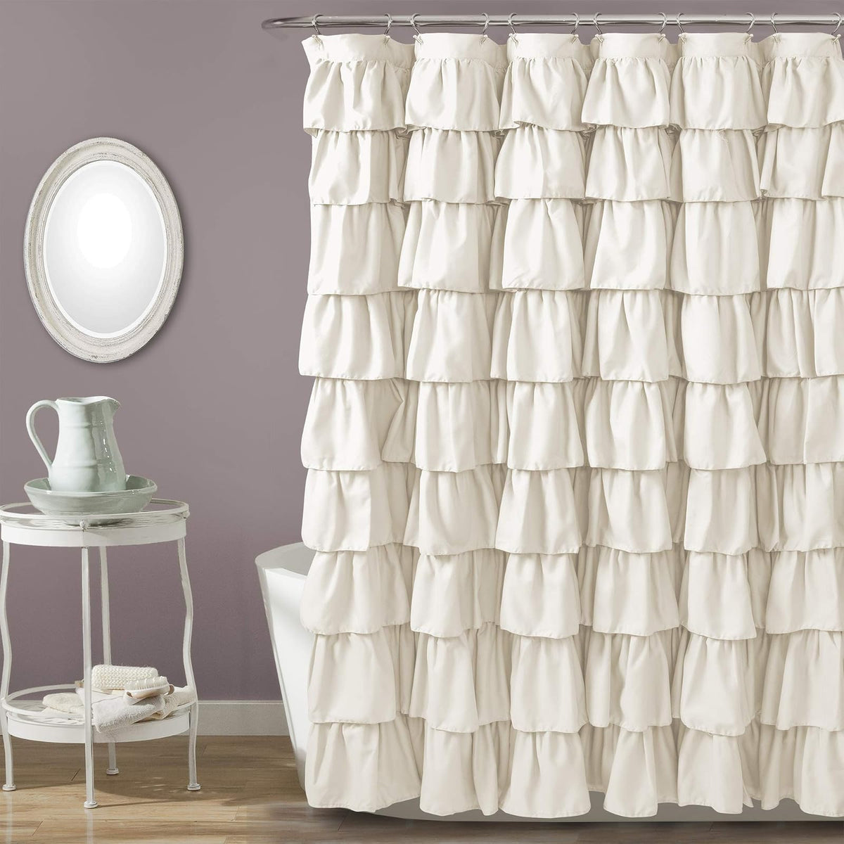 Lush Decor, Cortina de Ducha con Volantes de Color Marfil | Diseño de Estilo rústico con Textura Floral, 72 x 72 Pulgadas