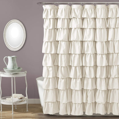 Lush Decor, Cortina de Ducha con Volantes de Color Marfil | Diseño de Estilo rústico con Textura Floral, 72 x 72 Pulgadas