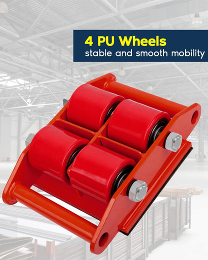 FAHKNS Machinery - Patines de maquinaria de Alta Resistencia, Patines de máquina 6T con Tapa de rotación de 360°, 4 Rodillos de Poliuretano para Equipos de mudanza Industrial de Alta Resistencia