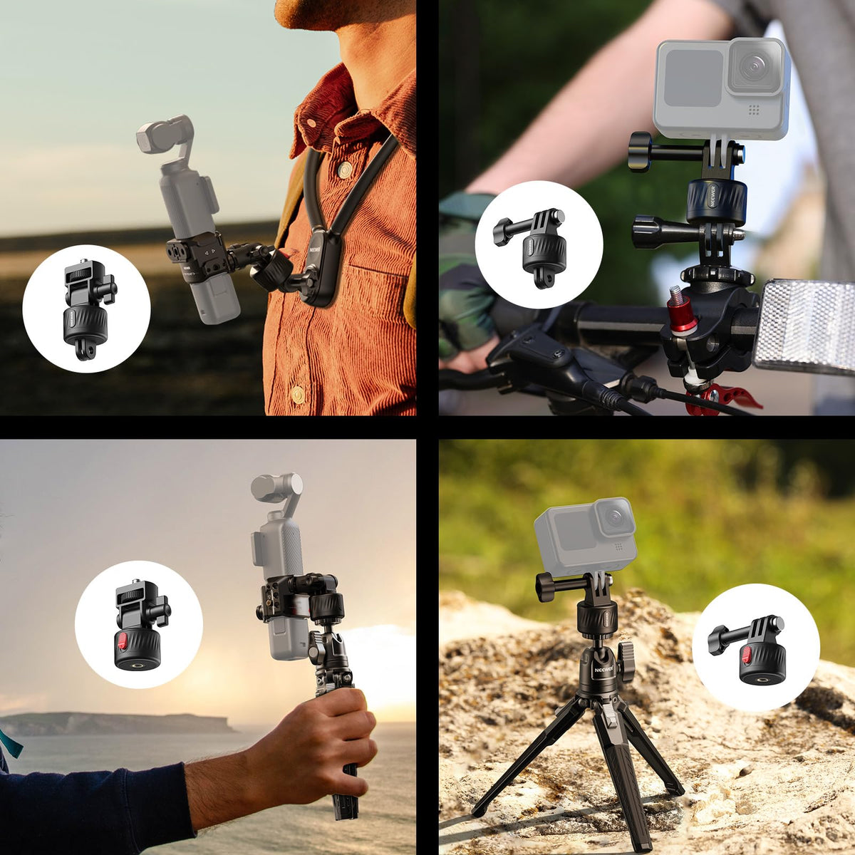 NEEWER Kit de Montaje Magnético para Cámara de Acción, Compatible con GoPro Hero 13 12 11 MAX dji Osmo Action Insta360, Soporte Magnético de Liberación Rápida ABS para Tomas POV, GP-24
