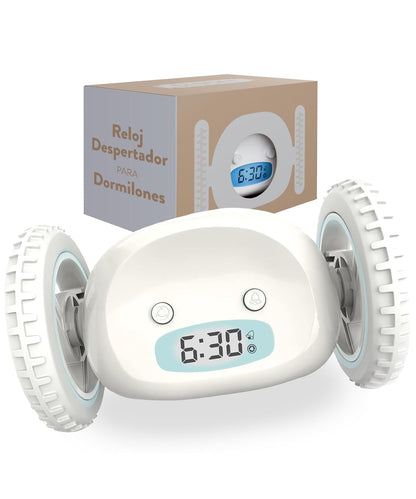 Clocky Reloj Despertador con Ruedas, Alarma Fuerte para Dormilones - Blanco