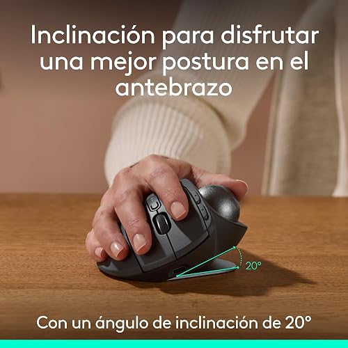 Logitech MX Ergo S Mouse inalámbrico avanzado con trackball, Mouse ergonómico inalámbrico Recargable Mediante USB-C con Bluetooth y dongle cifrado, 6 Botones programables, para PC/Mac - Grafito