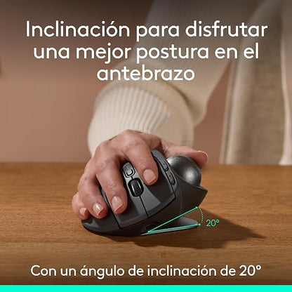 Logitech MX Ergo S Mouse inalámbrico avanzado con trackball, Mouse ergonómico inalámbrico Recargable Mediante USB-C con Bluetooth y dongle cifrado, 6 Botones programables, para PC/Mac - Grafito