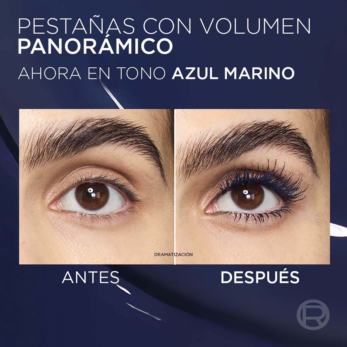 L'Oreal Paris, Panorama Chromatic Blue Suede Máscara De Pestañas Voluminizadora, Ojos Que Lucen 1.4X Más Grandes Y Pestañas Con Mayor Volumen, Tono Azul Marino
