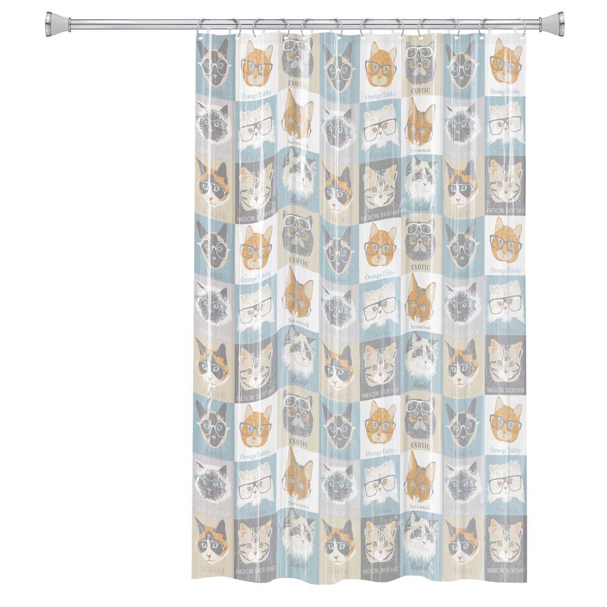 Splash Home High Quality Peva 5G Cats & Glasses Curtain Liner Design for Bathroom Showers and Bathtubs Free of Pvc Chlorine and Chemical Smell-Eco-Friendly-100% Waterproof, 70 x 72 Inch, Grey