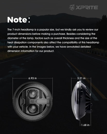 Xprite Faros LED de 7 in con Señal de Giro Ámbar y Halo, Compatible con Jeep Wrangler