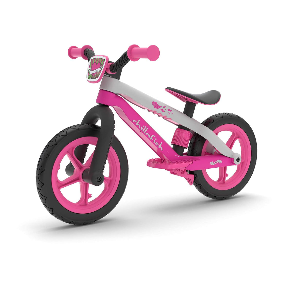 Chillafish Bmxie² - Bicicleta de Equilibrio Ligera con reposapiés Integrado y Freno de pie para niños de 2 a 5 años, neumáticos de Piel de Goma sin Aire de 12 Pulgadas, Asiento Ajustable sin