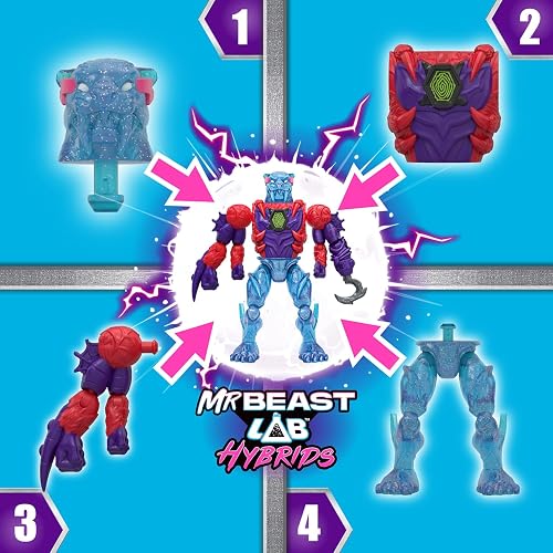 MRBEAST Lab - Paquete múltiple de híbridos, revelan Diferentes Piezas híbridas para Crear 2 Cifras de acción de Mezcla y combinación, además de Partes del dragón Dorado Panther, Combinaciones de