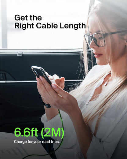 Belkin USB-C a USB-C Cable de Carga Rápida (2M/6.6ft) para iPhone 16, iPhone 16 Pro, iPhone 16 Pro MAX, Galaxy S25, S24, Note, Pixel, iPad Pro, Nintendo Switch 2, Carplay y más, Negro