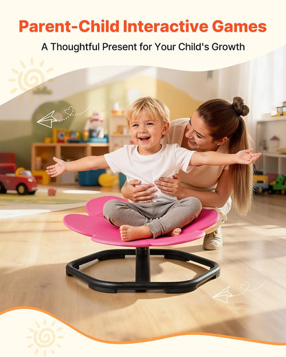 VEVOR Silla Giratoria Infantil Sensorial, con Forma de Flor, hasta 100 kg, con Base Metálica Antideslizante, Favorece la Coordinación, el Equilibrio y la Concentración, Rosa, 62 x 62 x 25,5 cm