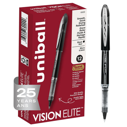 Uni-Ball Vision Elite Bolígrafo Roller, Punta Micro 0.5 mm, Colores Variados - Tinta negra