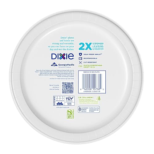 Dixie Paper Plates, 8 1/2 inch, Dinner Size Printed Disposable Plate, 90 Count