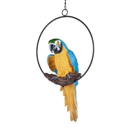 Design Toscano - Anillo Colgante para pájaro, diseño de Polly in Paradise, Estatua para Interior/Exterior, tamaño Mediano de 14 Pulgadas de Alto, Resina de Piedra fundida, Acabado Azul Amarillo