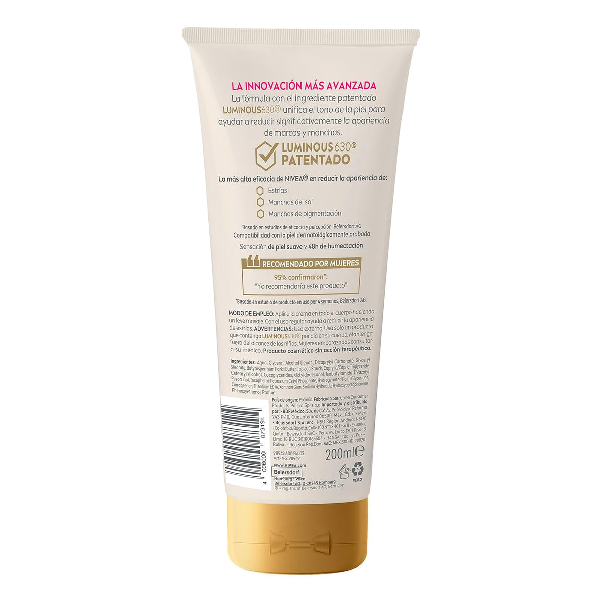 NIVEA Crema corporal Luminous630 anti- marcas y anti-estrías (200 ml) 48 horas de humectación profunda para una piel suave y radiante