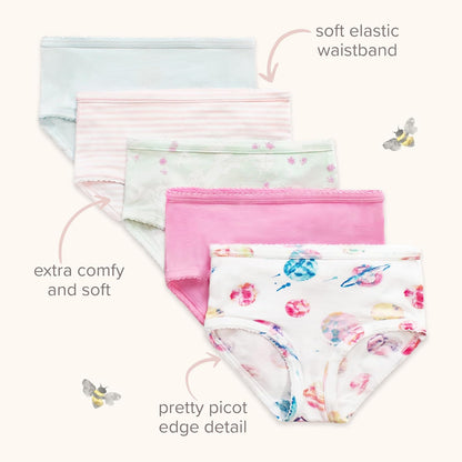 Burt's Bees Baby Toddler Girls' Underwear, Organic Cotton Panties, Tag-Free Comfort Briefs, Pack of 5 Ropa Interior Niñas