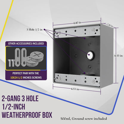 ENERLITES - Caja de enchufes impermeable con tres enchufes roscados de 1/2 pulgada, caja eléctrica exterior, 3 orificios de 0,50 pulgadas cada uno, 2 elementos