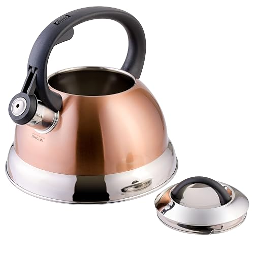MR. COFFEE Flintshire - Tetera silbante de acero inoxidable con mango de nailon, 1.75 cuartos de galón, cobre