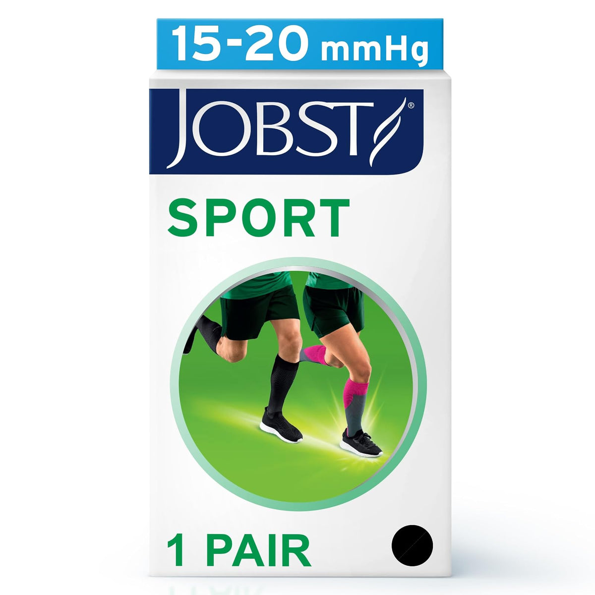 JOBST Sport Knee High 15-20 mmHg Compression Socks, Black/Cool Black, Large | Punta Cerrada, Color Negro, Compresión de Grado Médico