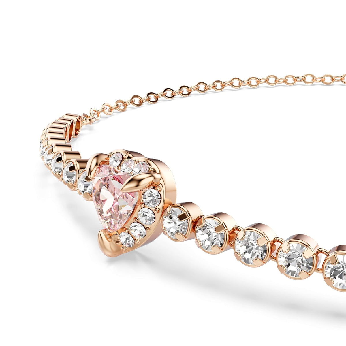 Pulsera Swarovski One, Corazón, Rosa, Baño en tono oro rosa, Mediano, Cristales