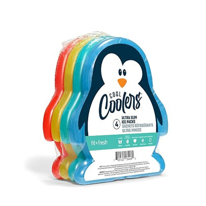 Fit & Fresh Cool Coolers Paquetes de hielo delgados para loncheras, bolsas y hieleras; formas acuáticas para niños, Penguins, Multicolor, Penguins, 1